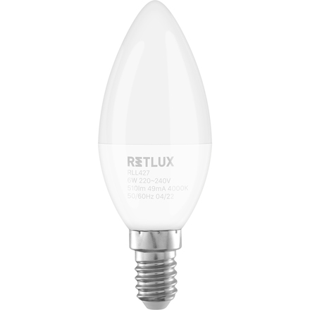 LED žárovka Retlux RLL 427 C37 E14 candle 6W CW