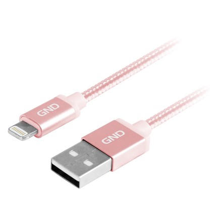 USB kabel GND LIGHTN200MM09 USB / lightning MFI, opletený, 2m, růžový