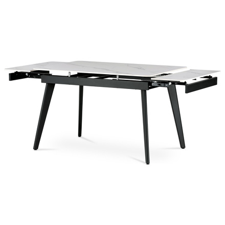 Moderní jídelní stůl Autronic Jídelní stůl 120+30+30x80 cm, keramická deska bílý mramor, kov, černý matný lak (HT-405M WT)