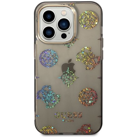 Kryt na mobil Guess Peony Glitter na Apple iPhone 14 Pro - černý