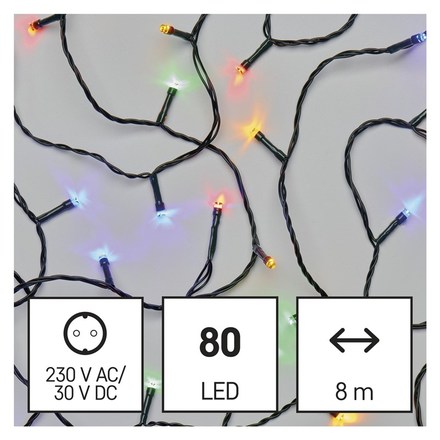 Vánoční řetěz Emos D4AM02 LED vánoční řetěz, 8 m, venkovní i vnitřní, multicolor, časovač