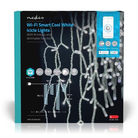 Vánoční osvětlení Nedis SmartLife LED, Wi-Fi, Studená Bílá, 240 LED, 5 m, Android / IOS