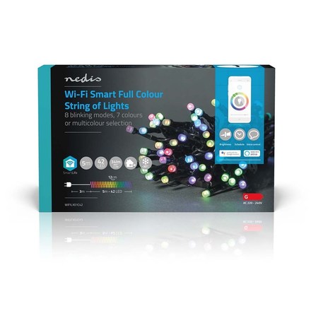 Vánoční osvětlení Nedis SmartLife LED, Wi-Fi, RGB, 42 LED, 5 m, Android / IOS