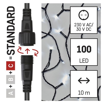 Spojovací vánoční řetěz Emos D1AC03 Standard LED spojovací vánoční řetěz, 10 m, venkovní i vnitřní, studená bílá