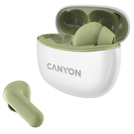 Sluchátka do uší Canyon TWS-5 BT - bílá/ zelená