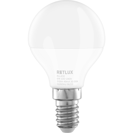 LED žárovka Retlux RLL 432 G45 E14 miniG 6W WW