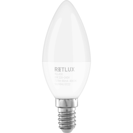 LED žárovka Retlux RLL 430 C37 E14 candle 8W CW