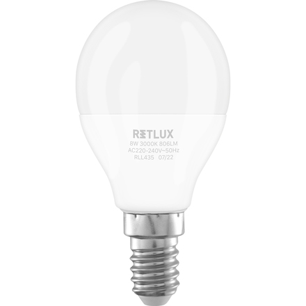 LED žárovka Retlux RLL 435 G45 E14 miniG 8W WW
