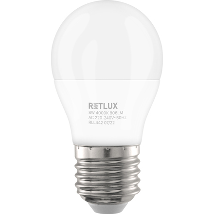 LED žárovka Retlux RLL 442 G45 E27 miniG 8W CW