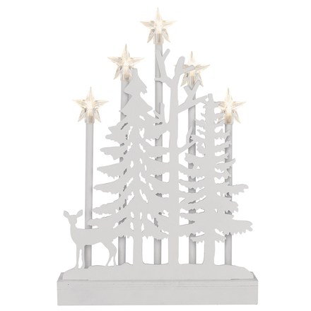 Vánoční osvětlení Emos DCAW13 LED dekorace dřevěná – les s hvězdami, 35,5 cm, 2x AA, vnitřní, teplá bílá, časovač