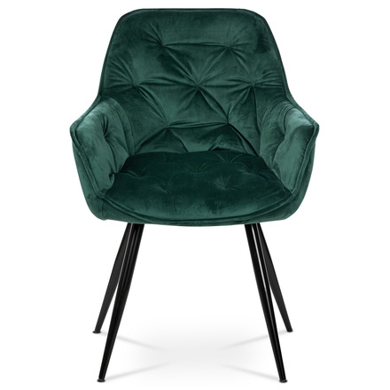 Moderní jídelní židle Autronic Jídelní židle, potah zelená sametová látka, kovová 4nohá podnož, černý lak (DCH-421 GRN4) (1)