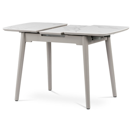 Moderní jídelní stůl Autronic Jídelní stůl 110+30x75 cm, keramická deska bílý mramor, masiv, šedý vysoký lesk (HT-401M WT)