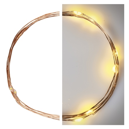 Vánoční řetěz Emos D3AW06 LED vánoční nano řetěz měděný, 0,9 m, 2x AA, vnitřní, teplá bílá, časovač