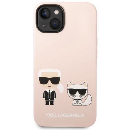 Kryt na mobil Karl Lagerfeld and Choupette Liquid Silicone na Apple iPhone 14 Plus - růžový