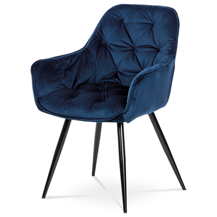 Moderní jídelní židle Autronic Jídelní židle, korálově modrá sametová látka, kovová čtyřnohá podnož, černý matn (DCH-421 BLUE4)