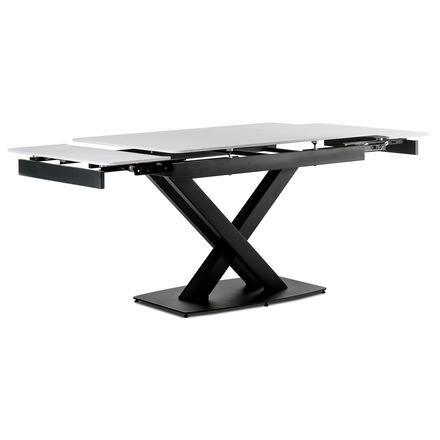Moderní jídelní stůl Autronic Jídelní stůl 120+30+30x80 cm, keramická deska bílý mramor, kov, černý matný lak (HT-450M BK)