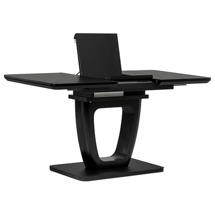 Moderní jídelní stůl Autronic Jídelní stůl 110+40x75 cm, černá 4 mm skleněná deska, MDF, černý matný lak (HT-430 BK)