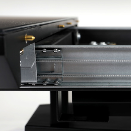 Moderní jídelní stůl Autronic Jídelní stůl 110+40x70 cm, černá 4 mm skleněná deska, MDF, černý matný lak (HT-420 BK) (6)