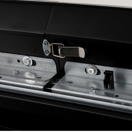 Moderní jídelní stůl Autronic Jídelní stůl 110+40x70 cm, černá 4 mm skleněná deska, MDF, černý matný lak (HT-420 BK) (8)