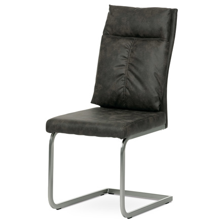 Moderní jídelní židle Autronic Jídelní židle, šedá látka v dekoru vintage kůže, kovová podnož, broušený nikl (DCH-459 GREY3)