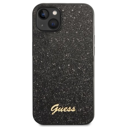 Kryt na mobil Guess Glitter Flakes Metal Logo na Apple iPhone 14 - černý