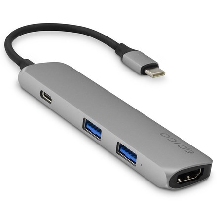 USB Hub Epico USB-C/ 4K HDMI, USB-C 3.0 PD 60W, 2x USB - šedý