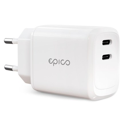 Nabíječka do sítě Epico 2x USB-C, 45W - bílá