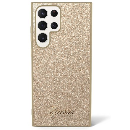 Kryt na mobil Guess Glitter Flakes Metal Logo na Samsung Galaxy S23 Ultra - zlatý
