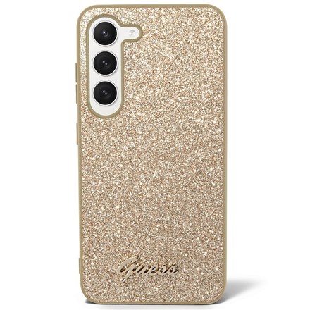 Kryt na mobil Guess Glitter Flakes Metal Logo na Samsung Galaxy S23+ - zlatý