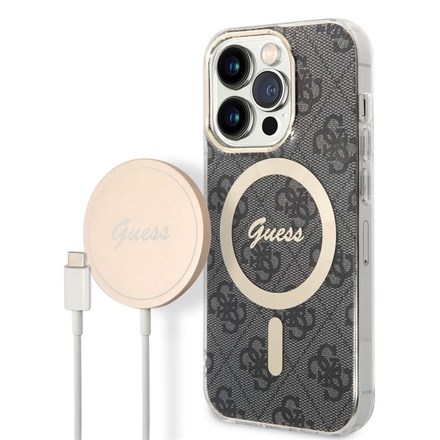 Kryt na mobil Guess 4G MagSafe na Apple iPhone 14 Pro + bezdrátová nabíječka - černý