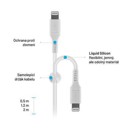 USB kabel Fixed Liquid silicone USB-C/ Lightning s podporou PD, MFi, 2m - bílý (4)