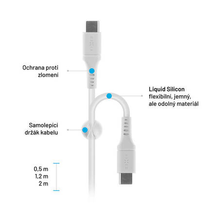 USB kabel Fixed Liquid silicone USB-C/ USB-C s podporou PD, 60W, 2m - bílý (5)