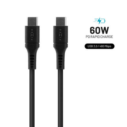 USB kabel Fixed Liquid silicone USB-C/ USB-C s podporou PD, 60W, 2m - černý (1)