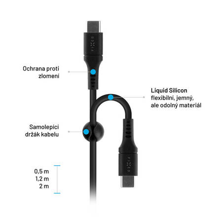 USB kabel Fixed Liquid silicone USB-C/ USB-C s podporou PD, 60W, 2m - černý (5)