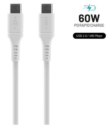 USB kabel Fixed Liquid silicone USB-C/ USB-C s podporou PD, 60W, 1, 2m - bílý (1)