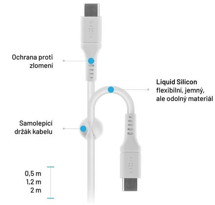 USB kabel Fixed Liquid silicone USB-C/ USB-C s podporou PD, 60W, 1, 2m - bílý (4)