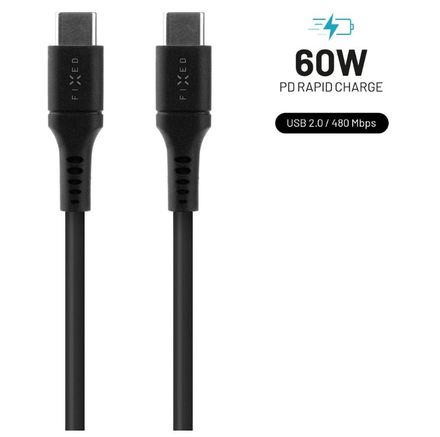 USB kabel Fixed Liquid silicone USB-C/ USB-C s podporou PD, 60W, 1, 2m - černý (1)