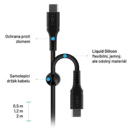 USB kabel Fixed Liquid silicone USB-C/ USB-C s podporou PD, 60W, 1, 2m - černý (4)