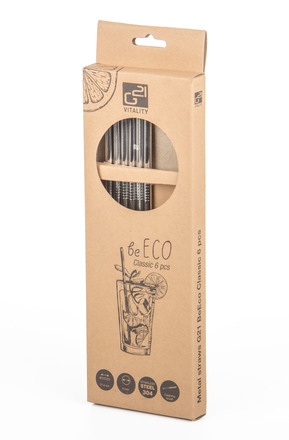 Nerezová brčka G21 BeEco Classic 6 ks stříbrná, rovná + kartáček na čištění (1)