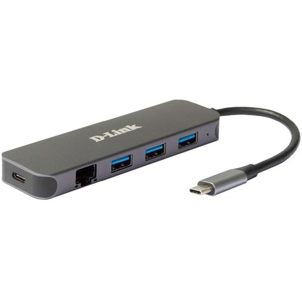 USB Hub D-Link 5v1 z USB-C na Gigabit Ethernet a funkcí Power Delivery - šedý