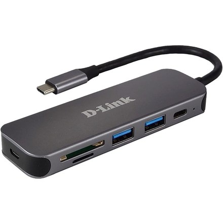 USB Hub D-Link 5v1 USB-C se čtečkou SD/ microSD karet - šedý