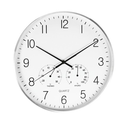 Nástěnné hodiny Segnale KO-837362290 s teploměrem a vlhkoměrem 38 cm stříbrný rám