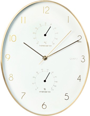 Nástěnné hodiny Segnale KO-837362270 s teploměrem a vlhkoměrem 34,5 cm zlatý rám