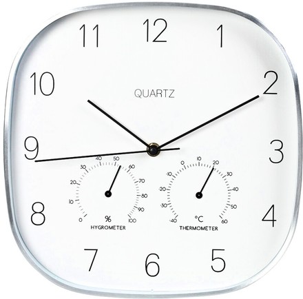 Nástěnné hodiny Segnale KO-837362250 s teploměrem a vlhkoměrem 28,5 cm stříbrný rám