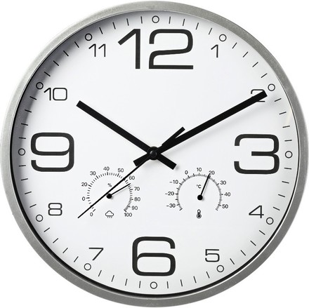 Nástěnné hodiny Segnale KO-837362210 s teploměrem a vlhkoměrem 30 cm stříbrný rám
