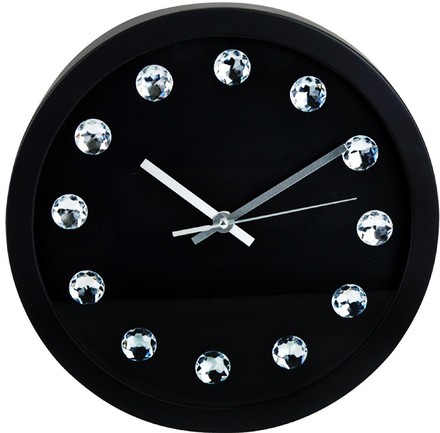 Nástěnné hodiny Segnale KO-837164270cern ručičkové s krystaly 30 cm černá