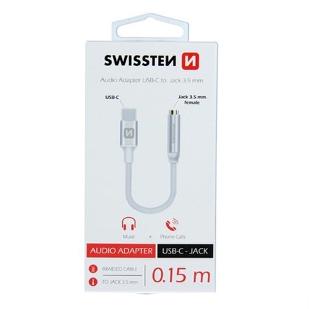 Redukce Swissten USB-C JACK 3,5mm 0,15m stříbrná (1)