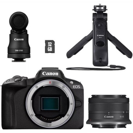 Kompaktní fotoaparát s vyměnitelným objektivem Canon EOS R50 + RF-S 18-45 CREATOR KIT, černý