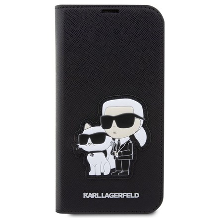 Pouzdro na mobil flipové Karl Lagerfeld PU Saffiano Karl and Choupette NFT Book na iPhone 13 Pro Max - černé