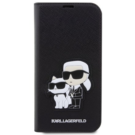 Pouzdro na mobil flipové Karl Lagerfeld PU Saffiano Karl and Choupette NFT Book na iPhone 13 Pro - černé